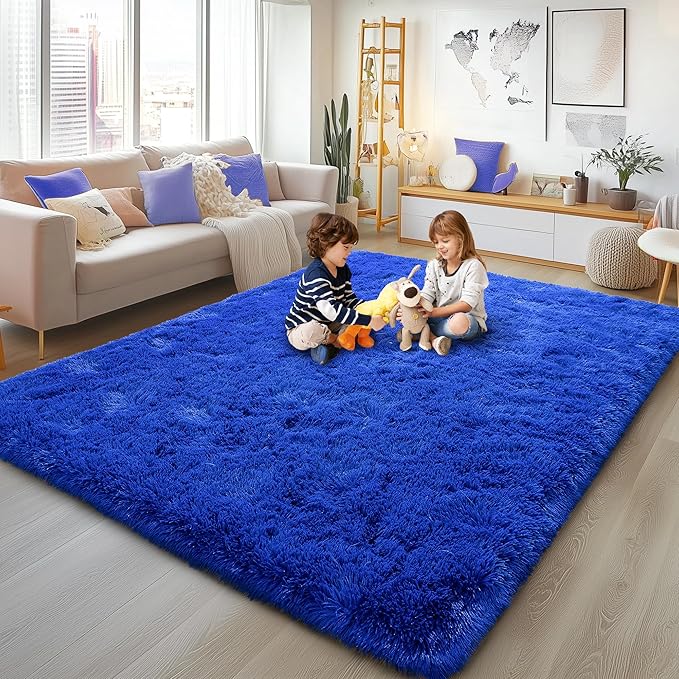 Large 8x10 Area Rugs for Living Room, Bright Blue Soft Shag Rug for Bedroom, Non-Slip Ultra Fluffy Rug, Modern Plush Carpet for Girls Boys Kids Room Dorm, Fuzzy Rug for Home Decor Aesthetic