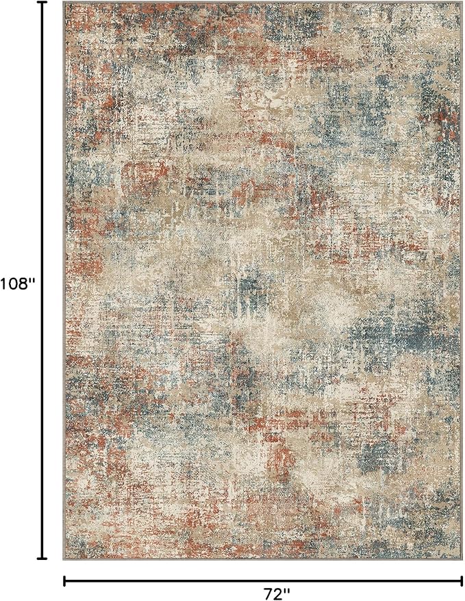 GENIMO Washable Area Rugs for Living Room, 6x9 Modern Non Slip Rugs, Low Pile Lightweight Soft Print Rug for Bedroom, Dining Room, Home Office, Multi