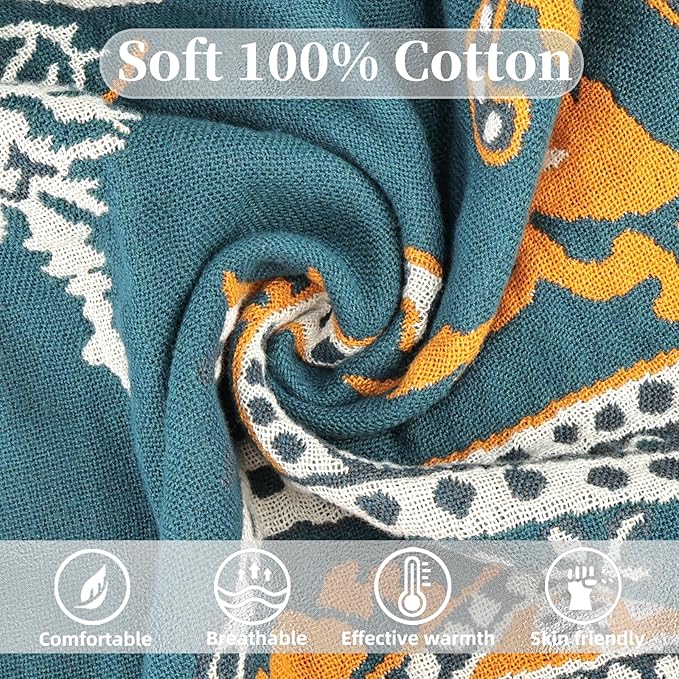 Boho Throw Blanket for Bed - 100% Pure Cotton Ultra Soft Rustic Quilt - Farmhouse Decor Bed Blankets, All Season Rustic Throw for Sofa Couch Chair(80''x 90'', Boho Floral)