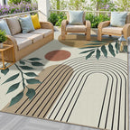 Indoor Outdoor Area Rug, Mid Century Sun Outdoor Patio Rug,Washable Abstract Art Leaves Eucalyptus Runway Rugs Non-Slip Carpet for Camping, Bedroom, Deck(8x10)
