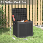 31 Gallon Deck Box, Resin Outdoor Storage Box, Waterproof and UV Resistant Deck Box, Lightweight Storage Box for Garden Tools, Pool Supplies