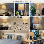 OYEARS 23" Table Lamps for Living Room Set of 2 Bedside Lamps for Night Stands Bedroom Lamps Farmhouse Rattan Boho Lamp Glass Nightlight End Table Lamp with USB C+A (Black),Two Light Points