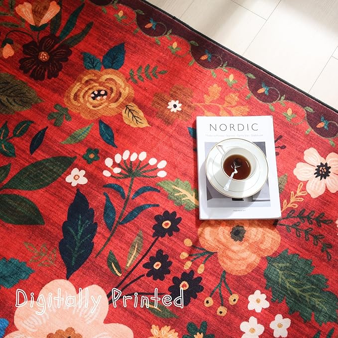 Runners for Hallways Kitchen Runner Rug Non Slip 2'x 10' Long Washable Rugs with Rubber Backing Soft Floral Carpet Runner for Hallways, Kitchen, Laundry, Bedroom, Bathroom(Red)