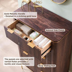 T4TREAM Fluted 5 Drawers Dresser for Bedroom, 48" Tall Modern Dresser Chest of Drawers, Gold Accents, Fluted Fronts, Wood Storage Dressers Organizer for Bedroom, Living Room, Dark Walnut