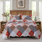 Travan Floral Printed Quilt Sets 3-Piece Super Soft Lightweight Queen Size Bedspread with Shams Reversible Quilted Bedding Set, Red, Queen