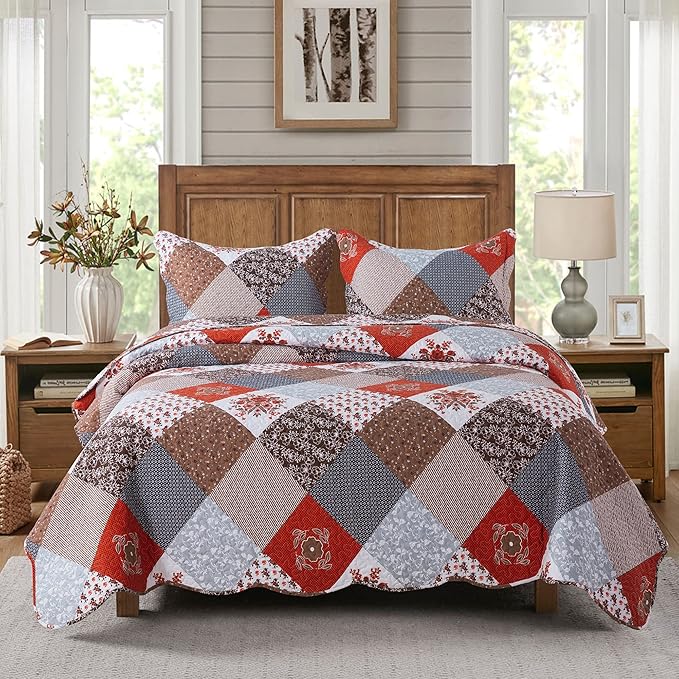 Travan Floral Printed Quilt Sets 3-Piece Super Soft Lightweight King Size Bedspread with Shams Reversible Quilted Bedding Set, King
