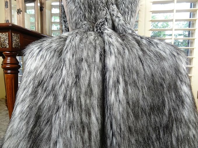 Exotic Siberian Husky Faux Faur Throw Blanket - Gray White Black Husky Fur - Gray Faux Fur Throw Blanket - Luxury Soft Faux Fur, Handmade in USA, 16411