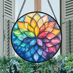 Stained Glass Window Hanging, Colorful Flower Petals Sun Catchers Diamond Glass Panel Hangings Suncatcher Decor for Birthday for Women, Men, Wife, Aunt, and Mom 14.9x14.9 in