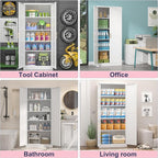 71" Storage Cabinet, Metal Pantry Cabinet, Kitchen Pantry Storage Cabinets with Doors and 4 Shelves, Cabinets for Laundry Room, Living Room, Dinning Room, Assembly Required, White