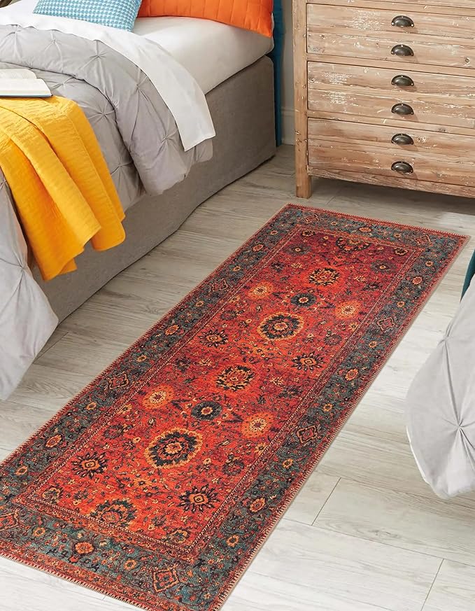 Keen Home Design 2x10 Rug - Machine Washable Runner with Non-Slip Backing, Ideal for Hallway, Entryway, Kitchen, Laundry Room - Vintage, Easy Clean, Durable, Low Pile Rug - (2'6" x 10')