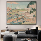 SIGNWIN 36"x46" Extra Large Framed Wall Art Japanese Ukiyo-e Landscape, Timeless Mt. Fuji Scene for Zen-Inspired or Asian-Style Interiors for Home Living Room Bedroom Decor (Frame Assembly Required)