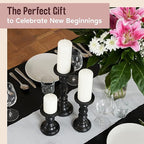 Large Candle Holders for Pillar Candles - Decorative Rustic Centerpiece Pillars Compatible with Battery-Operated Candles - Tall Farmhouse Wooden Candle Holders Pillar - Set of 3