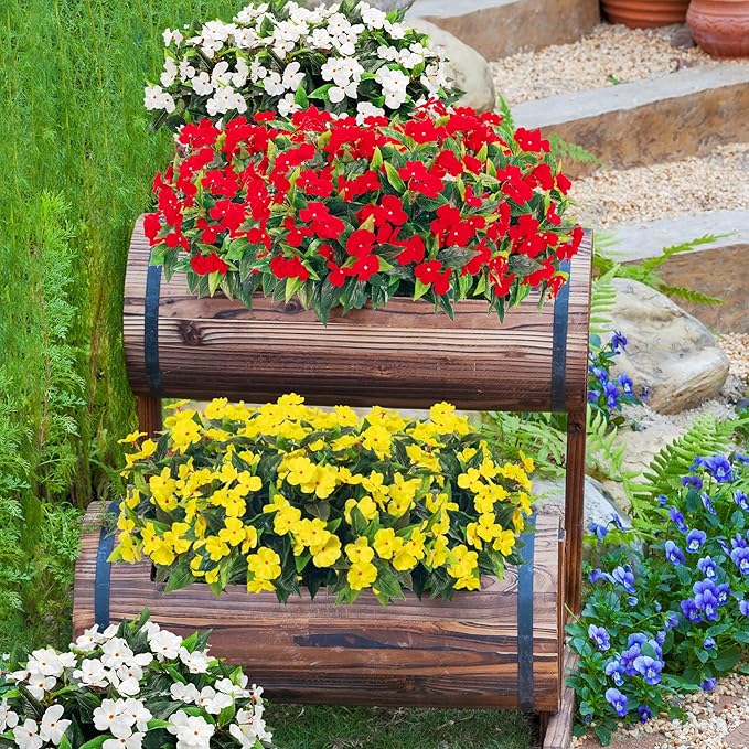 UUqueeten15.7” Fall Decorations for Home Fake Fall Flowers Fake Plants Artificial Impatiens Bouquet Flowers for Outdoors Silk Faux Flowers Impatiens Plants Decor Indoor Planters 8PCS(Yellow)