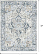 GENIMO 6x9 Area Rugs for Living Room, Non Slip Machine Washable Rugs, Low Pile Chenille Print Rug for Bedroom, Dining Room, Home Office, Blue