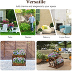 Wooden Wagon Planter Box, Garden Planter with Wheels,Decorative Planter for Flowers Herbs Vegetables for Indoor & Outdoor Décor, Flower Cart for Patio Garden Balcony