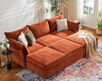 102.6" U Shaped Modular Sectional Sofa, 5 Seater Couch with Storage Ottoman Deep Seat and High Backrest with Removable Cover for Living Room, Apartment - Chenille Terracotta Orange