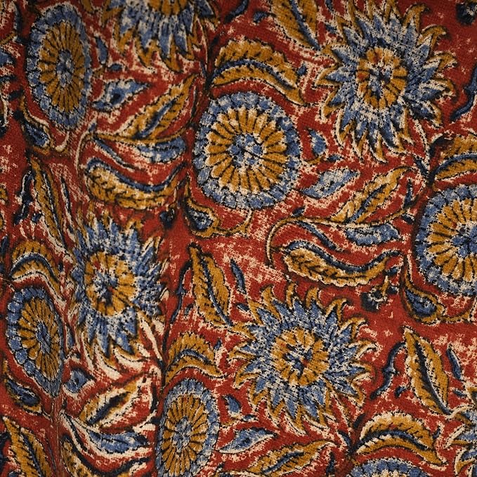 Handmade Cotton Throw Blanket | Floral Block Print in Orange & Navy | 48x70 Inches Fringed Bed Runner | Lightweight Boho Sofa Throw for Couch, Living Room & Bedroom Decor