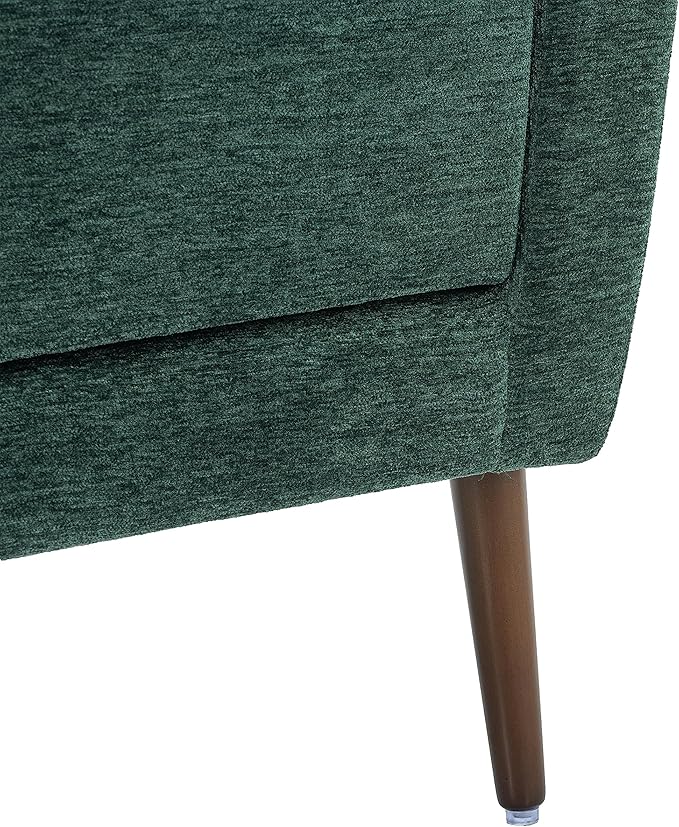 Accent Chair, Comfy Upholstered Living Room Chairs with High Tufted Backrest and Pillow, Wingback Reading Chair with Solid Wood Legs for Bedroom/Office, Chenille Fabric, Blackish Green