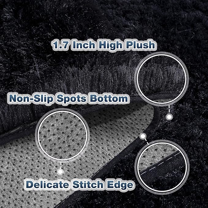 6x9 Fluffy Fuzzy Area Rug for Living Room Bedroom, Ultra Soft Large Living Room Rugs, Non Slip Thick Shag Rug for Dorm, Kids Girls Boys Rug for Home Decor Aesthetic, Black