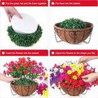 Artificial Faux Hanging Flowers Plants Basket for Outdoors, Silk Morning Glory with Eucalyptus in Planter Look Real UV Resistant Fake Flowers for Porch Outside Patio Balcony Yard Indoor Summer Decor