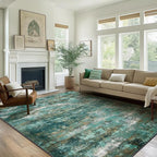 Area Rugs 10x14 for Living Room Bedroom, Modern Abstract Machine Washable Rug, Large Soft Low Pile Floor Carpet with Non Slip Backing for Dining Room, Turquoise