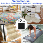 Audend Double Sided Rug Gripper, 12 Pack Non Skid Rug Pads, Rug Stickers on Wood Floor and Tile Floors, Black Carpet Gripper, Rug Gripper for Indoor, Outdoor, Home, Kitchen,Yoga Mat