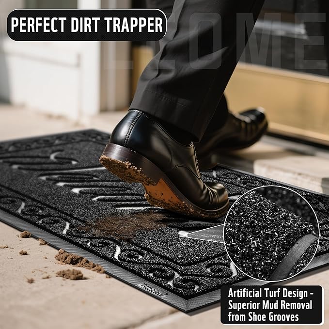 Yimobra Welcome Mat Outdoor Indoor, Waterproof Heavy Duty Front Door Mat Outside Entrance, Extra Sturdy Non-Slip Doormat, Low Profile, Dirt Trapping, 36x24 Inches, Black
