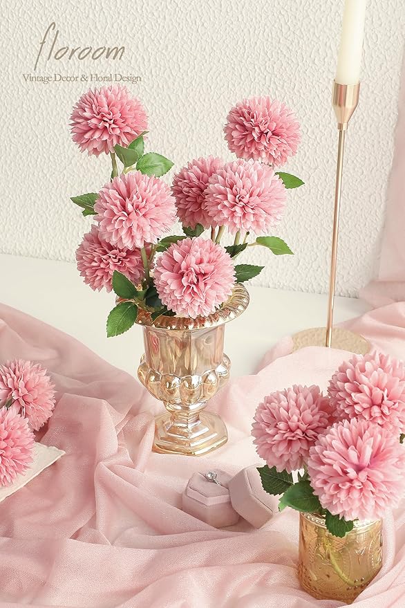 Floroom 12pcs Dusty Rose Faux Silk Mums Artificial Flowers Bulk Fake Chrysanthemums with Stems for DIY Wedding Table Centerpieces Floral Arrangements Vase Fillers Home Decorations