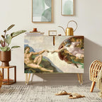 SIGNWIN Sideboard Buffet Cabinet, Kitchen Storage Cabinet with 2 Doors, The Creation of Adam by Michelangelo Vintage, Cupboard Console Table for Dining Room - 35" L x 18" W x 29" H
