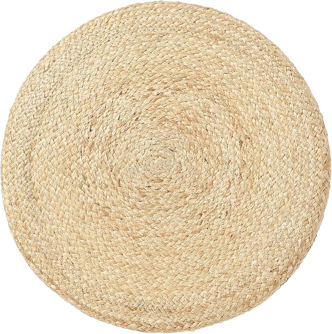 REDEARTH · Cylindrical Pouf Foot Stool Ottoman - Jute Braided Pouffe Poof Accent Sitting Footrest for Living Room, Bedroom, Nursery, Patio, Lounge & Other Rooms (Natural Acorn, 18"x18"x14")