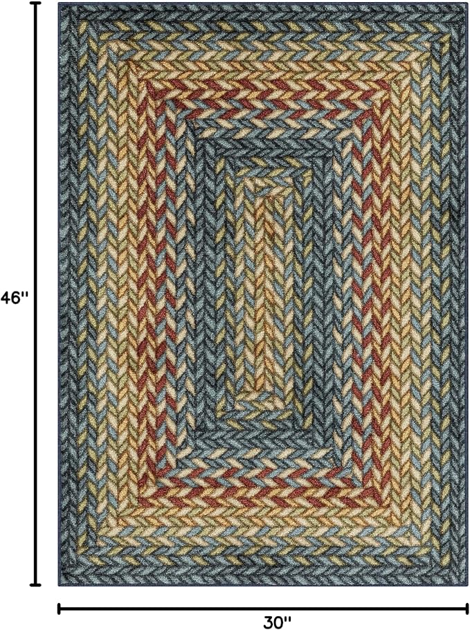 Maples Rugs Marion Bohemian Braided Design Print Area Rug – Made in USA – Washable, Non Slip Indoor Carpet for Entryway, Foyer, Kitchen, and Bathroom, 46" x 30", Multi-Color