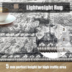 Vintage 3' x 5 ' Washable Area Rug - Stylish Indoor Rug for Living, Dining or Bedroom - Lightweight Carpet with Non-Slip Backing - Foldable for Easy Placement and Maintenance - Grey