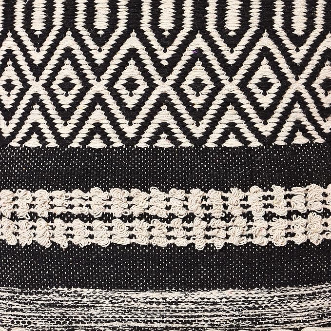 REDEARTH · Tufted Pouf Ottoman with Filler Textured Storage Cube Bean Bag Pouffe Footrest for Living Room, Bedroom, Nursery, Kidsroom; 100% Cotton (17.5"X17.5"X17.5", Char Delineate Black)