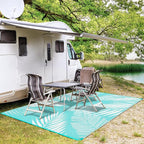 GENIMO Outdoor Rug 6' x 9' Waterproof for Patios Clearance, Reversible Outdoor Plastic Straw Camping Rug Carpet, Large Area Rugs Mats for RV, Camper, Deck, Balcony, Porch, Beach, Aqua Blue&White