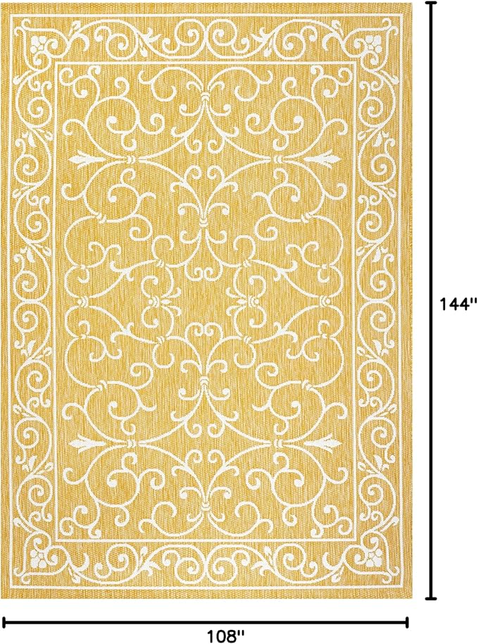 JONATHAN Y Vintage Filigree Indoor Outdoor Area Rug 9X12 Yellow/Cream, Charleston Textured Weave for Backyard, Patio, Porch, Easy-Cleaning, High Traffic, Pet-Friendly, Non-Shedding (SMB106L-9)