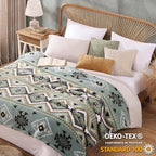 CASAAGUSTO Boho Sherpa Throw Blanket, Aztec Throw Blanket,Ultra Soft, Warm, Cozy, Plush, Thick Fleece Blanket for Couch, Bed, Sofa (Olive Green 50 * 60 Inch)