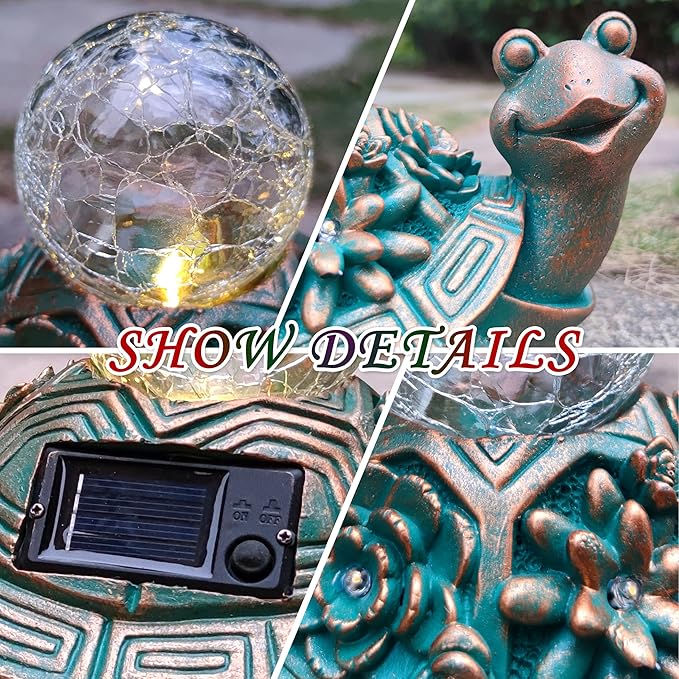 JOYBEE Garden Statues Turtle with Solar Lantern Outdoor Decor-Turtle Solar Figurines Lights Decorations for Patio Yard Lawn Ornaments-Gifts for Birthday Easter Housewarming