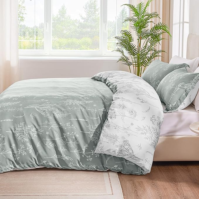 Love's cabin Grey Twin Comforter Set - Twin XL Size Comforter Set Dorm Bedding, 2 Pieces Cute Floral Bedding, Soft Reversible Flowers Comforter, 1 Comforter & 1 Pillow Sham