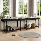 63”Console Table with 2 Drawers, Retro Entryway Table with Fluted Panel & Storage Shelf, Narrow Long Behind Couch Tables Accent Sofa Table with Solid Wood Legs for Living Room Foyer Hallway(Black)