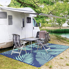 GENIMO Outdoor Rug 5' x 8' Waterproof for Patios Clearance, Reversible Outdoor Plastic Straw Camping Rug Carpet, Large Area Rugs Mats for RV, Camper, Deck, Balcony, Porch, Beach, Royal Blue&Blue Green