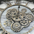 DORBOKER 36" Original Moving Gears Wall Clock, Large Industrial Wall Clock for Living Room Decor, Retro Metal Solid Wood Vintage Farmhouse Steampunk Rustic Clocks for Wall Decor,Silver Grey