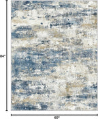 Machine Washable Rug 5x7 Area Rugs for Living Room Bedroom, Large Navy Blue Beige Abstract Area Rug Soft Throw Rugs, Low-Pile Floor Carpet with Non Slip Rubber Backing