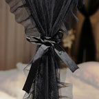 4 Corners Post Princess Curtains Bed Canopy for Girls 8 Panels Curtain- Double Layer Sheer Mesh Canopies Drapes Girls Room Decor (8P-Black/Black, 4P(27"x82") W+4P(40"x82") L/(Full))