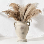 Ceramic Rustic Flower Vase with Handles, 8.46 Inch Tall Vintage Pottery Home Decor, Farmhouse Terracotta Vase for Living Room, Table, Shelf, Mantel Decoration, Farmhouse- Brown