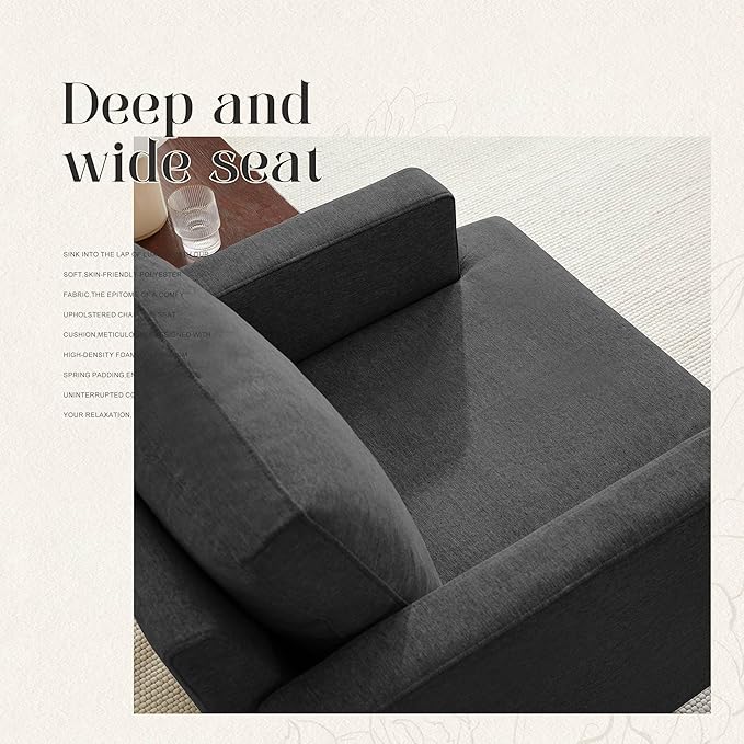 Mid-Century Accent Chair,Modern Linen Fabric Armchair for Living Room,Comfy Upholstered Reading Accent Chairs for Bedroom,Single Sofa Chair with Wood Legs (Dark Grey, 2 Pack)