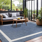 Bordered Outdoor Rug 9x12 Washable Outside Carpet for Indoor Patio Porch Waterproof Easy Cleaning Non Shedding Area Rugs Blue 9 x 12