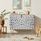 SIGNWIN Sideboard Buffet Cabinet, Kitchen Storage Cabinet with 2 Doors, Black & White Polygon Patterns, Cupboard Console Table for Dining Room - 35" L x 18" W x 29" H