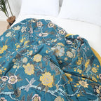 Snycler Boho Throw Blanket for Bed - 100% Cotton Ultra Soft Rustic Quilt Blanket Green Bird Floral Printed Farmhouse Decor Bed Blankets, 80"×90" All Season Rustic Throw for Sofa Couch Chair