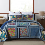 Secgo King Comforter Set for Bed - 100% Cotton Quilts Queen Size, Black Bedspreads (96 * 104 Inch) with 2 Pillow Shams