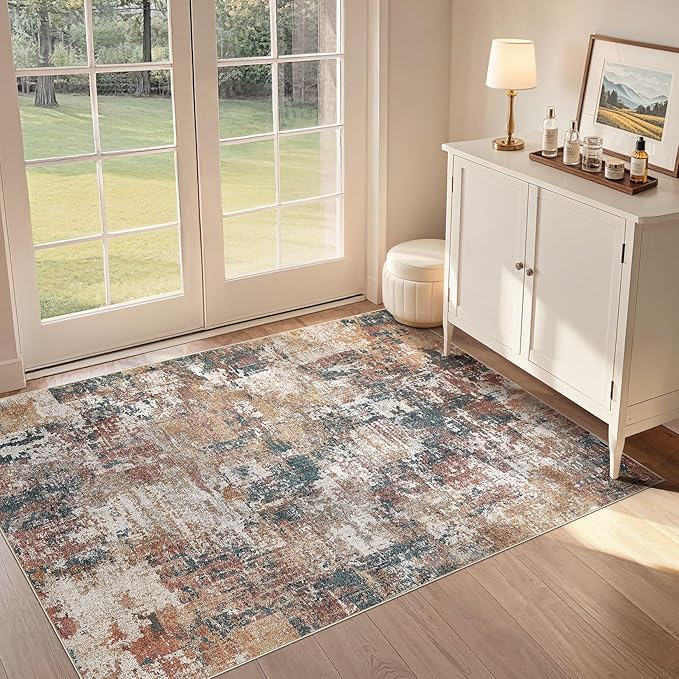 Tortania Washable 3x5 Area Rug - Modern Abstract Neutral Rugs Indoor Soft Thin Mat Non Slip Carpet for Entrance Front Door Living Room Bedroom Home Floor Decoration - Colorful Multi